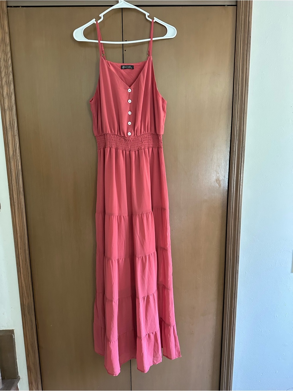 Brick Red Sleeveless Smocked-Waist Maxi Dress- Medium